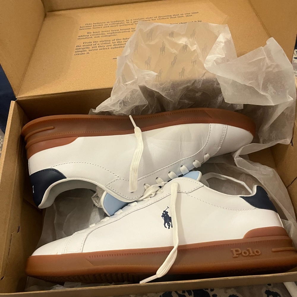 NEW size 9 Polo White and Blue Sneakers. Absolutely beautiful and stylish.